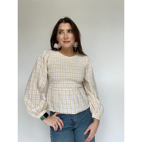 Universal Threads Yellow Plaid Shirred Top - Size Small - Picture 2 of 8